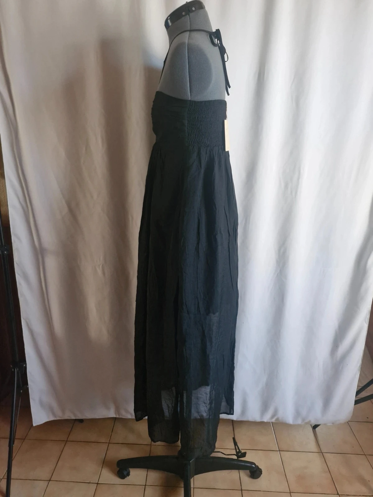 Black Easy Clothes S/M fluid convertible smocked back evening summer slip dress – photo 3